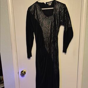 Black Sequin Embellished Sheath Dress with Dolman Sleeves